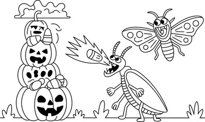 Minimalist outline of a banana with leaves and small plant life