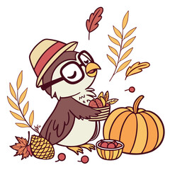 SVG art: A Dreamy Griffin in a Thanksgiving vibe with wearing glasses, tinted with Harvest Blessings tones