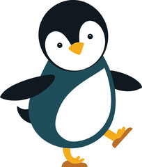 Cute Cartoon Penguin Character Walking with Joyful Expression Isolated on White Background Illustration