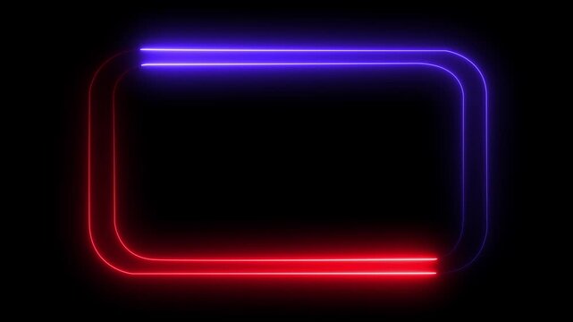 Animation of glowing neon Rectangle frame black background, Rectangle neon frame .cyber neon frame blue and purple ping animated frame background square and parallelogram neon running alpha looping
