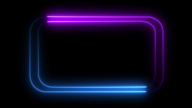 Animation of glowing neon Rectangle frame black background, Rectangle neon frame .cyber neon frame blue and purple ping animated frame background square and parallelogram neon running alpha looping