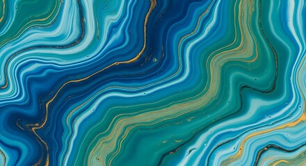 Fototapeta premium Abstract Fluid Art: Teal, Blue, and Gold Marble Texture Background