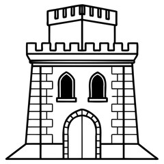 Black and white illustration of medieval castle tower