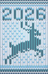 New 2026 year knitted card with reindeer , vector illustration