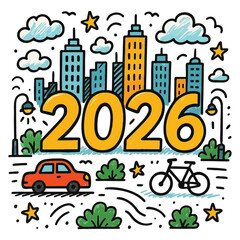 City Theme 2026 Illustration - Futuristic Urban Skyline & Metropolis

