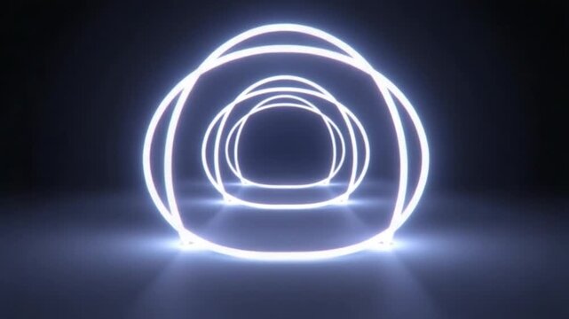 White Neon Flashing Rings in Reverse Tunnel Background VJ Loop in 4K