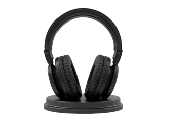 Black headphones on a stand
