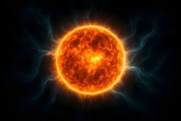 Fiery sun celestial body energetic plasma sphere glowing cosmic star radiant heat solar flare outburst majestic universe power