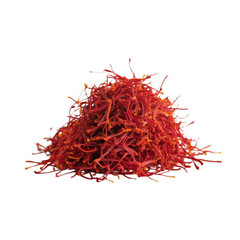 Naklejka premium Vibrant red saffron threads pile spice stigma