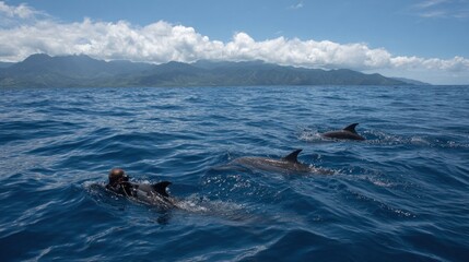 Fototapeta premium Dolphins swimming in ocean