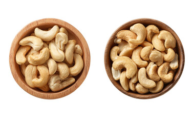 Two wooden bowls filled with cashews, top-down view (1)