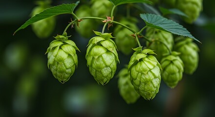 Obraz premium Fresh Green Hops Growing on a Vine.