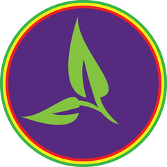 Vibrant green leaf icon within a colorful circular emblem for nature and growth white background