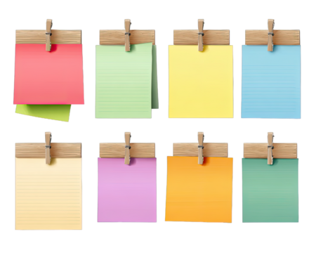 Colorful sticky notes with wooden clothespins