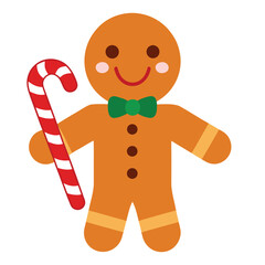 Obraz premium Gingerbread Man with Candy Cane Illustration for Christmas Holiday Season and Festive Celebrations