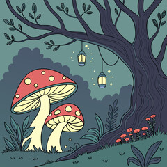  Fantasy forest with mushrooms and glowing