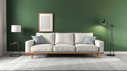 Contemporary living space with a green accent wall, modern furniture, and uncluttered aesthetic.