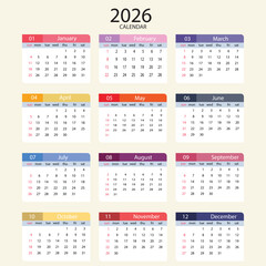 Twelve Month 2026 Calendar