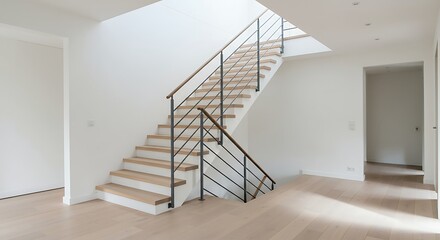 Modern Staircase in a Bright Unfurnished House Interior.
