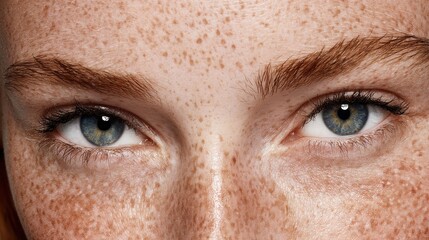 Close-up of freckled face and eyes