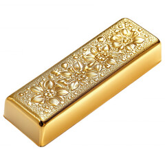 Fototapeta premium Gold Bar Embellished: An exquisitely detailed gold bar, its surface adorned with elegant floral patterns, gleaming in the soft light, radiating wealth and prosperity.