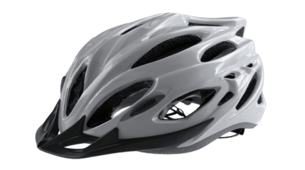 A white bicycle helmet with dark gray accents