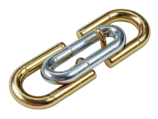 Two interlocking metal puzzle pieces