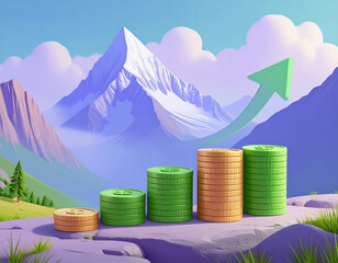 d minimal financial growth concept. Higher foreign exchange rates. coins with a gree 