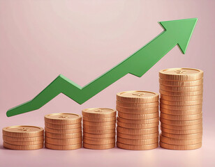 _3d minimal financial growth concept. Higher foreign exchange rates. coins with a gree  