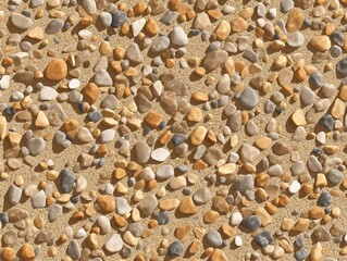Naklejka premium Natural pebble texture background with warm sandy tones and smooth, polished stones for design projects