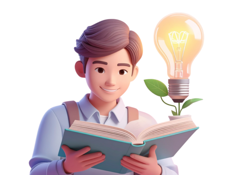 d minimal growth mindset. Student learning growth concept. Reading a book to get a n