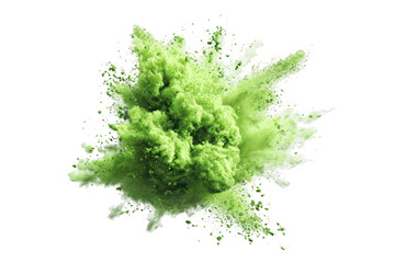 Exploding light-green powder,  a vibrant burst of color against a black background.  A cloud-like shape, with particles radiating outward
