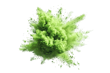 Exploding light-green powder,  a vibrant burst of color against a black background.  A cloud-like shape, with particles radiating outward