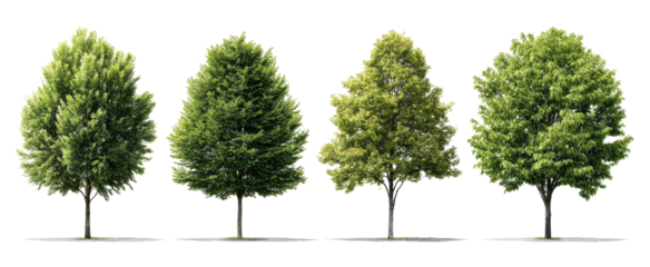 Four trees of varying heights and fullness