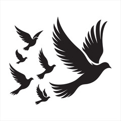 flying birds vector silhouette outline idea design illustration. flying birds icon set collections