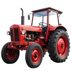 Obraz premium Red vintage tractor on white background