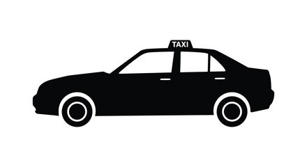 a black silhouette of a taxi car with wheels visible