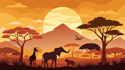african safari animal silhouette landscape scene © Brojendra