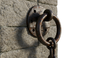 Rusty metal ring on a stone wall, vintage detail