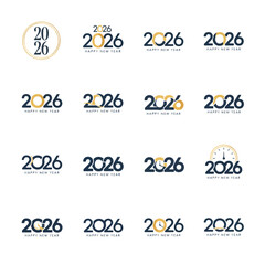 Fototapeta premium Collection of 2026 happy new year logo designs isolated on white background