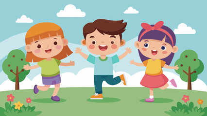boy and two girls playing together vector
