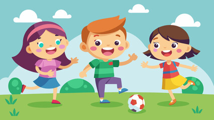 boy and two girls playing together vector