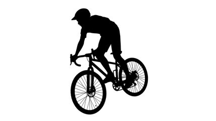 Fototapeta premium Silhouette of a cyclist riding a mountain bike isolated on white background