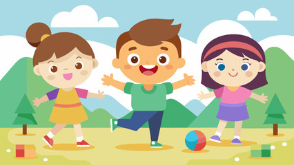 boy and two girls playing together vector
