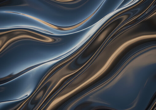 Abstract waves of fluid with curved shapes showcase smooth surface. Fluid backdrop with flowing lines suggests movement and elegance.