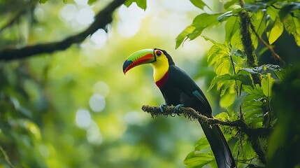 Toucan Perched Branch Sundappled Tropical