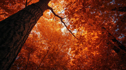 Forest Wallpaper with Orange Autumn Leaves