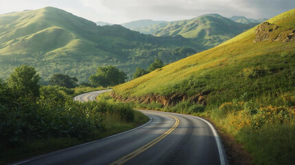 Scenic Road Beside Hills – Nature Wallpaper