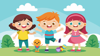 boy and two girls playing together vector