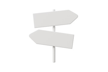 Fototapeta premium 3d empty direction signpost with two blank arrows pointing left and right. choice, options, navigation, decision making, direction concept. minimal white signboard icon, 3d render.